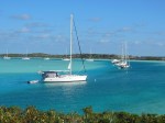 Anchorage at Warderick Wells in the Exuma Park (Silver Maple is 4th from left in background)