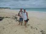 Debra and Louise on the beach in Hopetown. We stroll and look for sea beans and sea glass