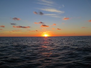 Sunrise as we leave Lynyard Cay and head for Royal Harbour in North Eleuthera
