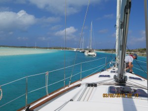 Securing the anchor at Wardrick Wells in the Exuma Land and Sea Park