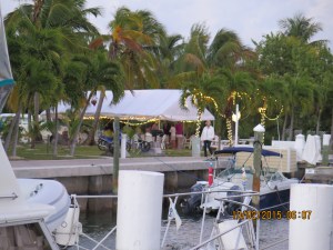 The Royal Marsh Harbour Yacht Club has cocktail hour each night in the tent