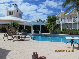 Relaxing at the Hope Town Inn and Marina on one of the few days warm enough to sit in the sun