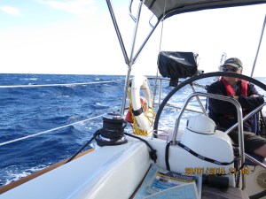 Big waves and wind making the ocean crossing to the Exumas makes the captain feel a bit under the weather
