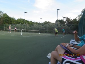 Pickle ball with Sharon and Pete (Emerald Lady) and a lot of other folks