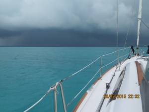 Thunder storms threaten as we arrive in the cut at Green Turtle Cay