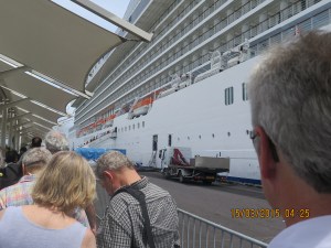 Boarding the cruise ship in Papeete, Tahiti