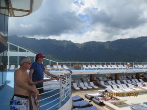 Randy and David looking over the pool deck on Marina