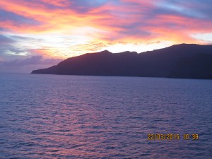 Sunset as we leave Nuku Hiva