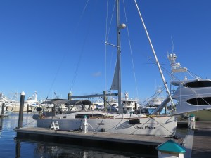Silver Maple at the dock at Old Port Cove Marina. All set and ready to do the Gulf Stream crossing.