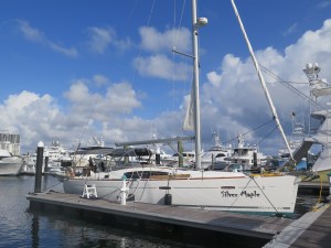 Back on the dock at Old Port Cove Marina in Palm Beach after aborted crossing attempt.