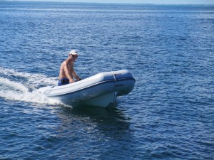 Randy trying the new dingy we bought in Florida.