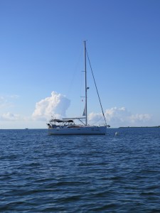At anchor in Fisher Bay, Great Guana Cay.