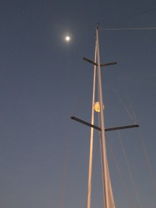 Moon over Silver Maple as we head out.
