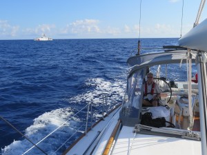 The Coast Guard pulls away and wishes us well.